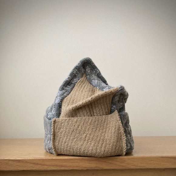 joodito origami crown 100% wool sweater hat japanese boro patchwork beanie cap - Picture 11 of 11